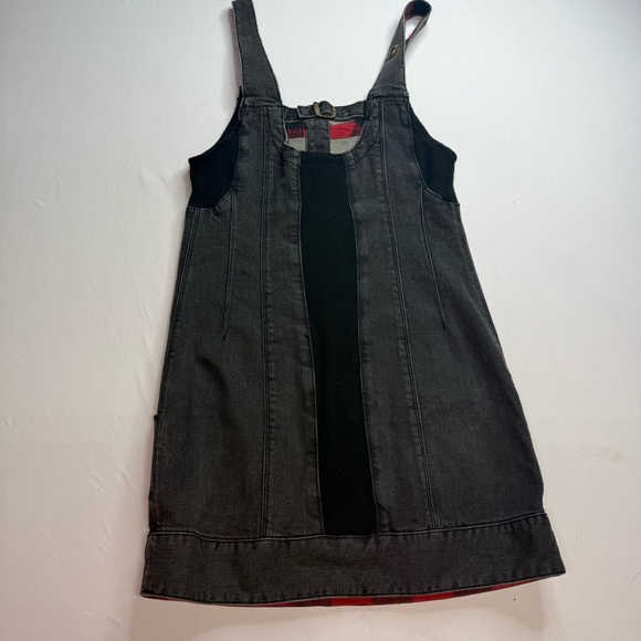Free People Black Denim Mini Dress overall bibs goth deep pockets Xs - Picture 7 of 9